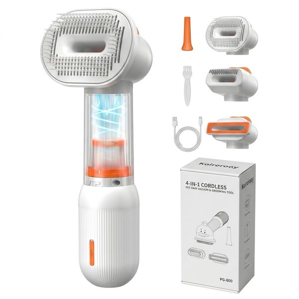 Koirerooy Vacuum Pet Brush for Dog Cat Shedding, 4-in-1 Self-Cleaning