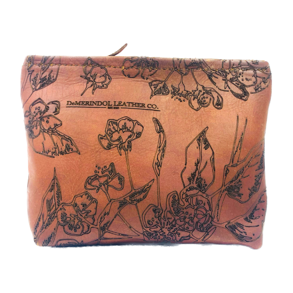 DeMerindol Leather Co. - Makeup Bag - Tobacco Brown - Floral Motive DMLC05