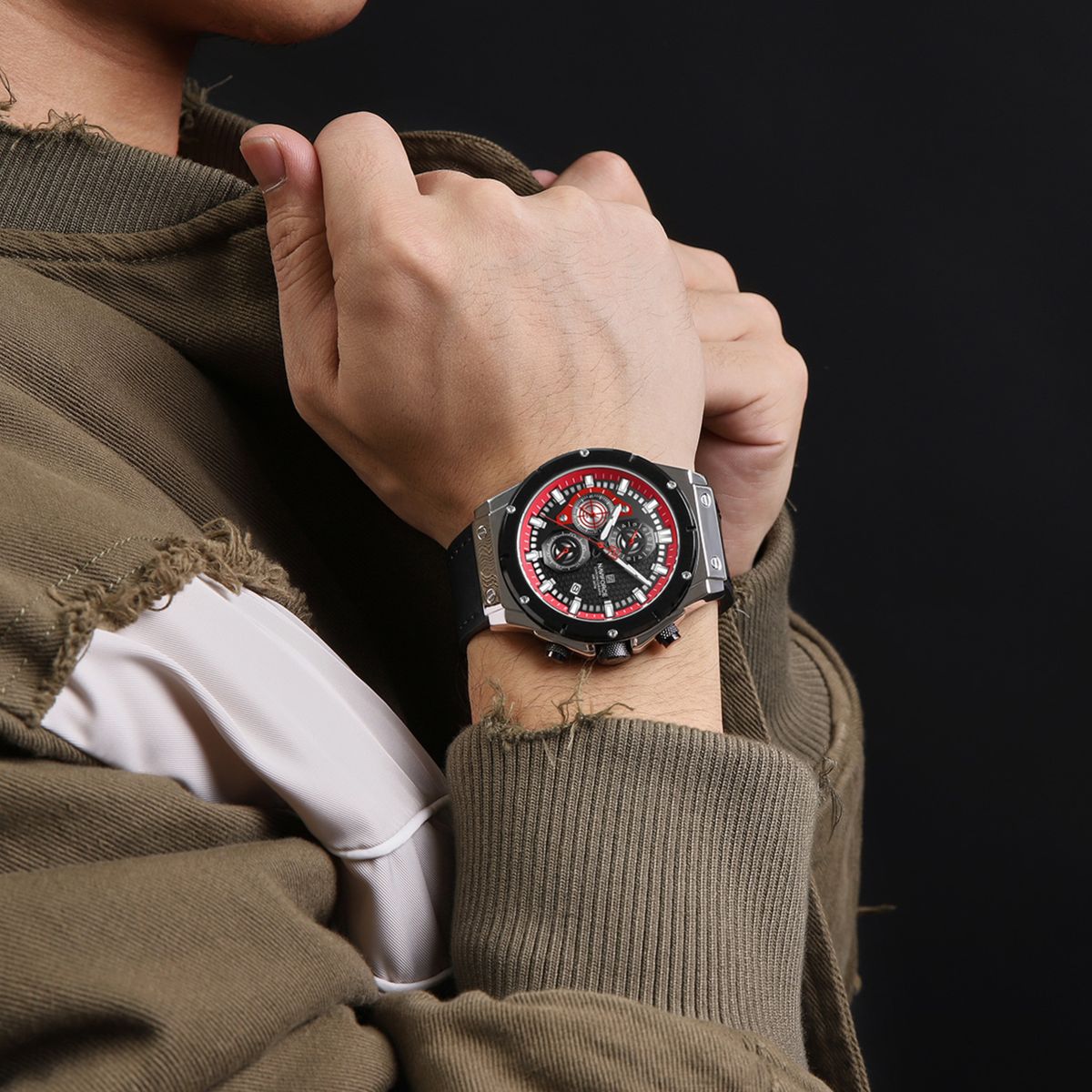 ナリトラ Naviforce Men's Navigator Chronograph Analogue Leather Wrist Watch