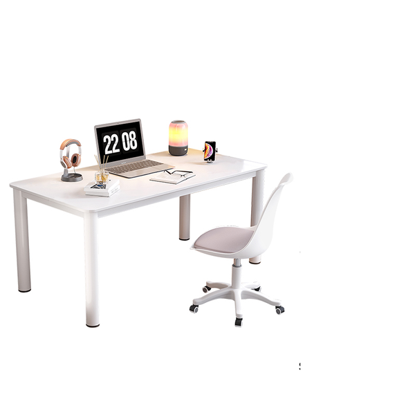 DELI Office Desk, Table,100×60cm Wooden Top, Steel Frame, White