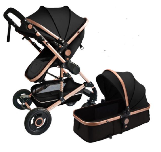 SYNERGIES Belecoo Q3 Baby Stroller 2 in 1 Foldable Pram Black