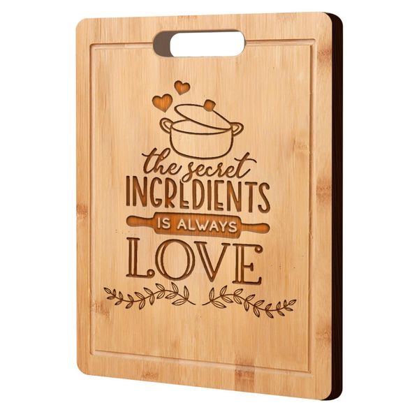 Laser Engraved Bamboo Cutting Board the Secret Ingredients is Always Love