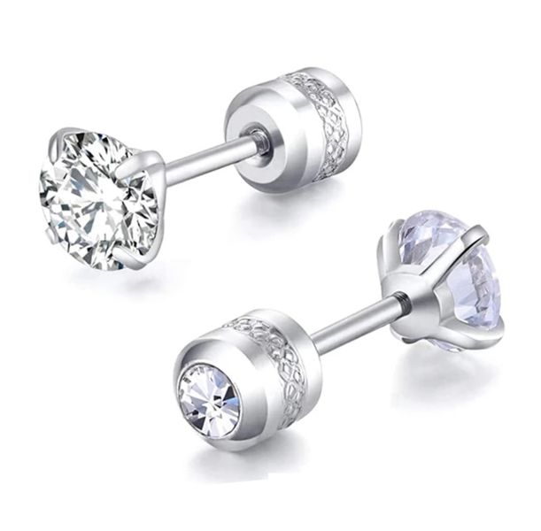 S &amp; C Double Cubic Zirconia Stainless Steel Stud Earrings - Silver - 3mm