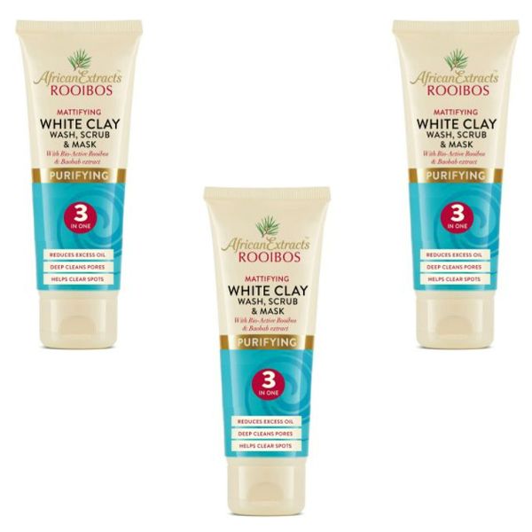 African Extracts Rooibos Mattifying White Clay Wash And Mask - 3 x 100ml