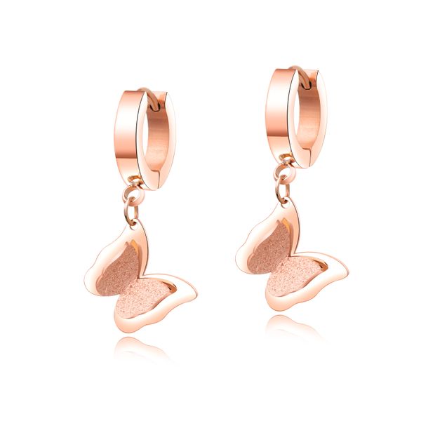 Ladies Rose Gold Dangling Butterfly - ER-GE452-RG