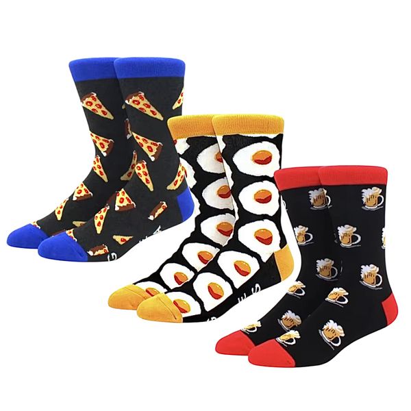 Funky Novelty Socks Eggs Pizza and Beer - 3 Pairs