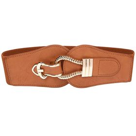 Iivos Women's Fashion Vintage Wide Waist Belt Elastic Stretch Cinch Belts  With Interlock Buckle (Brown, Small(26-33)) at  Women's Clothing  store