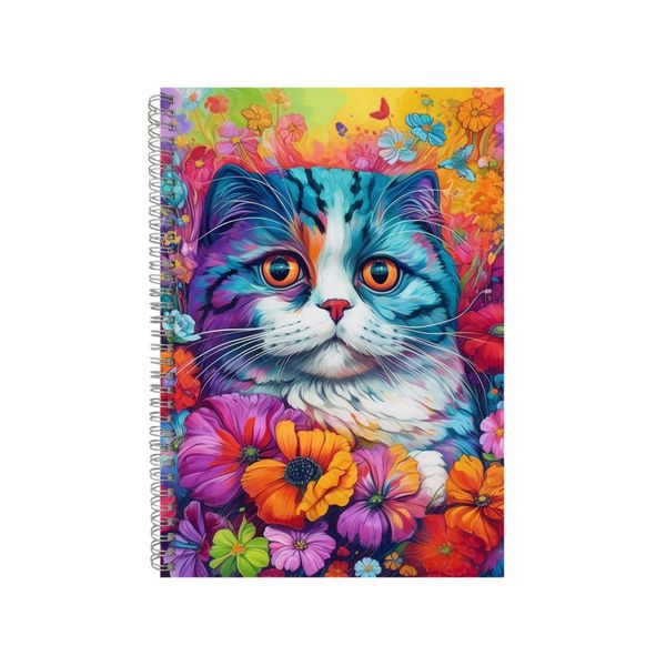 Scottish Fold Cat With Daisies Neon Notebook Gift Idea A4 Notepad Pad 76