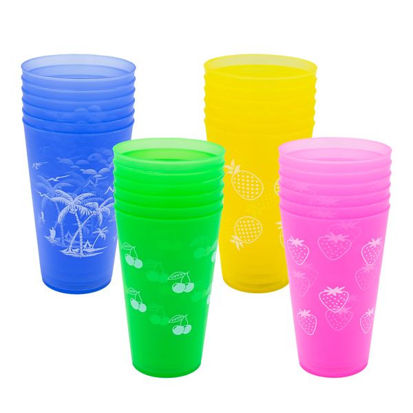 Plastic Cups Reusable Frosted Party Tumblers for Kids and Adults - 24 Pack