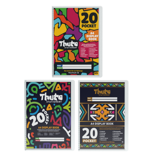 3 x Thuto A4 Hard Cover Display Files 20 Pockets - Mixed Editions