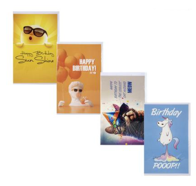 Funny Birthday Cards &amp; Envelopes x 4