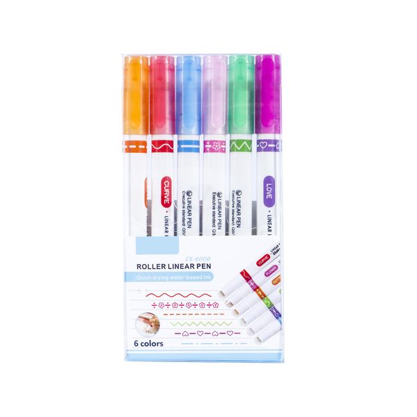 6PCS Flower Shaped Contour Pens, Student Hand Account Wave Curve Pens