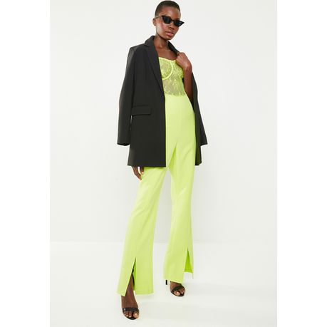 Women's Missguided Lace Bodice Slit Leg Jumpsuit - Lime Green