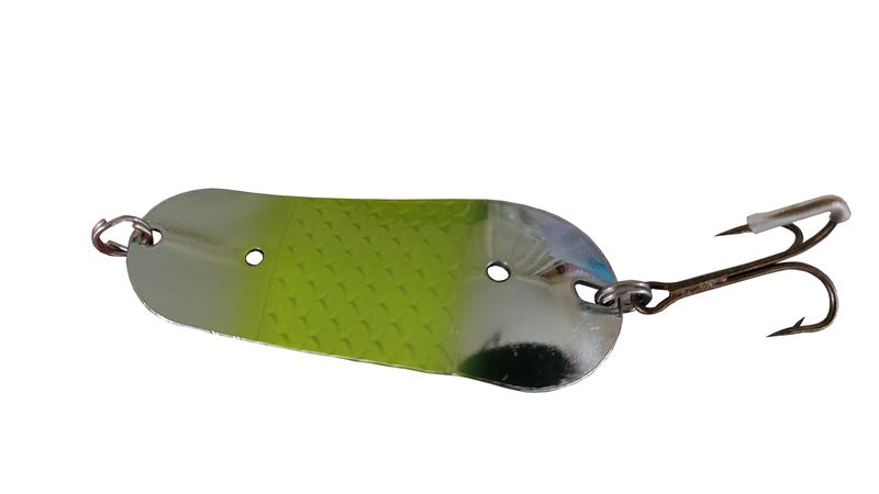 Spoon Spinner Bait - silver and yellow - Treble Hook