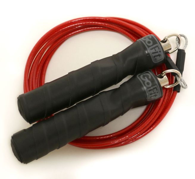 GoFit 9' Pro Cable HITT Jumping Rope with Padded Contour Grip Handles- Red