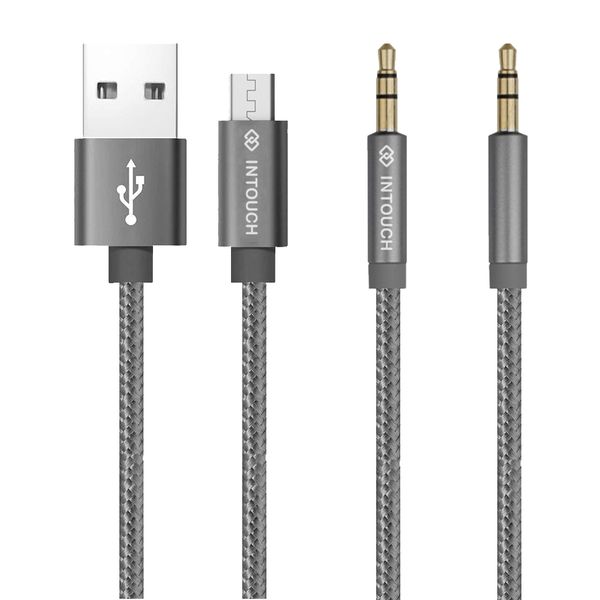 INTOUCH MICRO USB BRAIDED &amp; 3,5MM Audio Cable - Silver