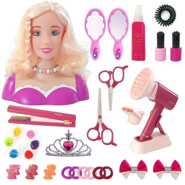 35 Piece Doll Head Hair Styling Makeup Toy Set Kids Pretend Play Model