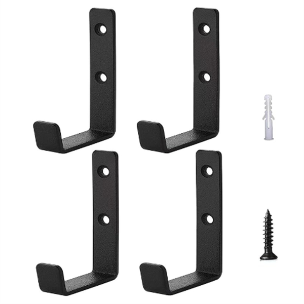 Set of 4 Heavy Duty J-Shaped Hooks -Garage Hooks - Metal Wall Mounted Hooks