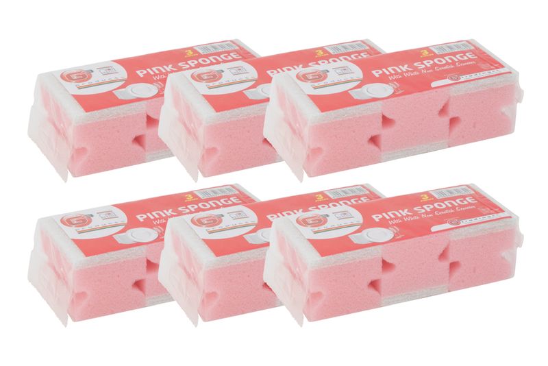 Dishwash Sponge Non-Scratch 3-Piece Pink 6 Pack