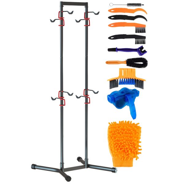 4-Bike Vertical Floor Stand + 10-Piece Bicycle Cleaning Kit