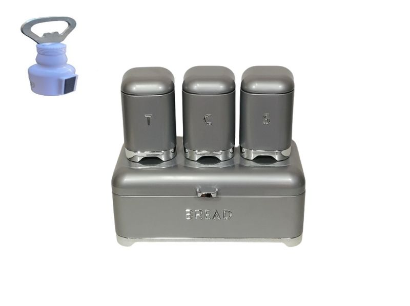 Bread Bin With Tea Coffee Sugar Canister Set 4 And Bottle Opener