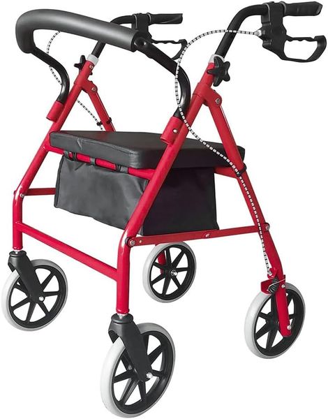 Lightweight Foldable Rollator Walker Adjustable Handles Brakes Red Black