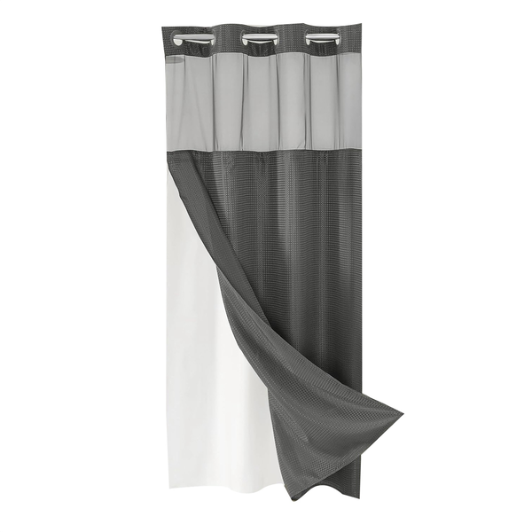 No Hook Waffle-Weave Shower Curtain with Snap-In Fabric Liner Set B