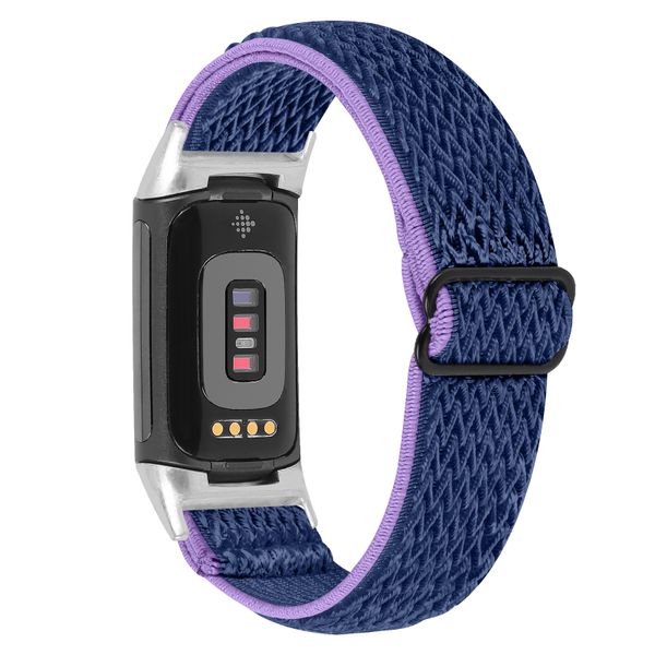 Nylon Strap Compatible with Fitbit charge 5 &amp; 6-Navy/Purple