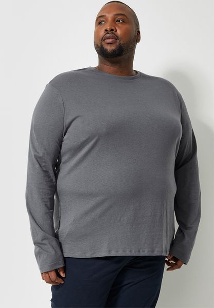 Plain L/S Crew Neck Plus Tee - Dark Grey