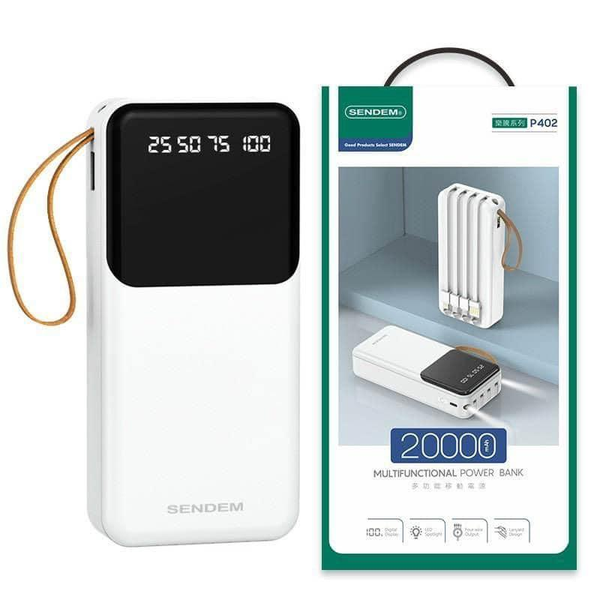 SENDEM P402 Fast Charging Power Bank 4 Output Built In Cables - 20 000mAh