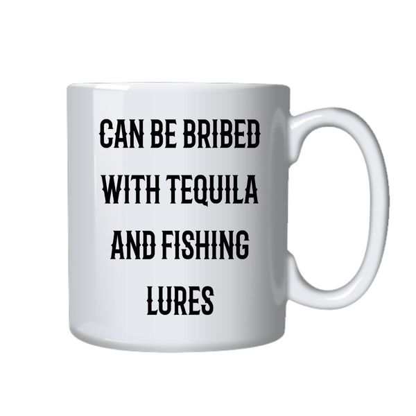 Tequila and Fishing Lures Coffee Mug - Best Novelty Funny Cup Gift Idea for