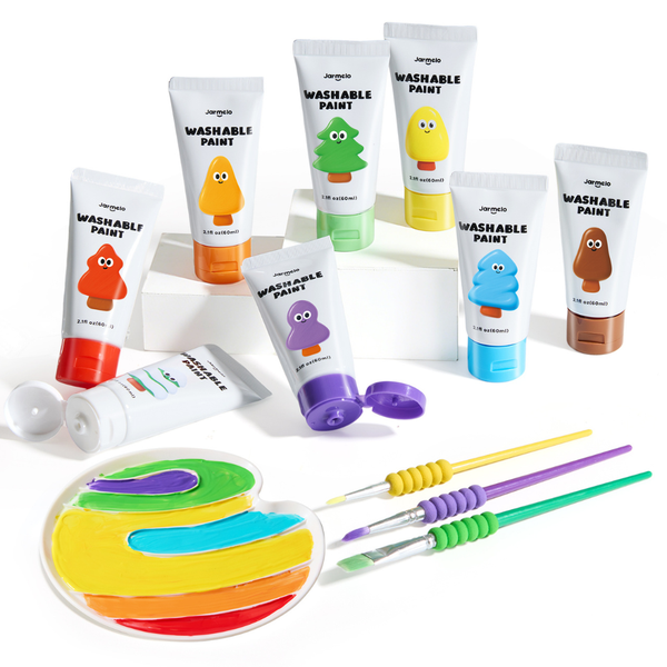 Jar Meló Washable Squeezy Paint Set for Kids - 8 Colours, Brushes &amp; Palette