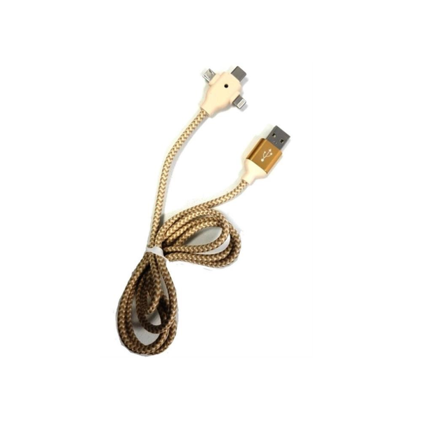 3 in 1 Super Fast Charging Silver Braded Data Cable