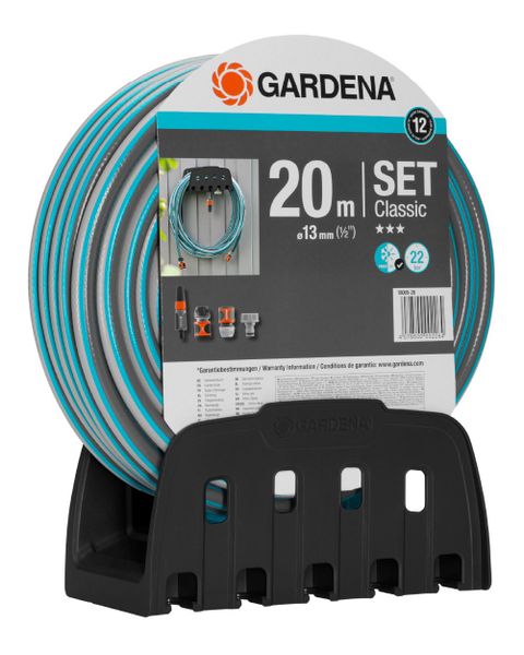 GARDENA Classic Hose 13 mm x 20 metres INC fittings and wall bracket