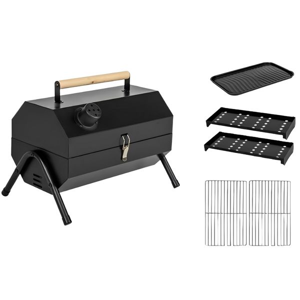 Portable Charcoal BBQ Grill Foldable Octagonal Oven Charcoal Grill with Pan