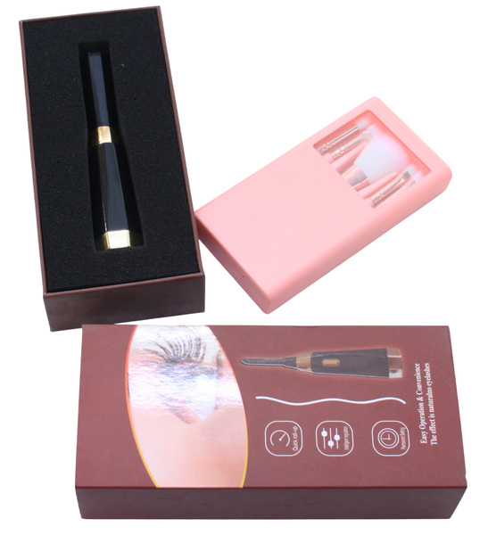 5-Piece Pink Makeup Brush Set with Mirror Case &amp; Thermostat Eyelash Curler