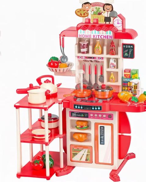 Toy Kitchen Playsets Kids with Sound Lights Steam Boil Effects Cooking Role