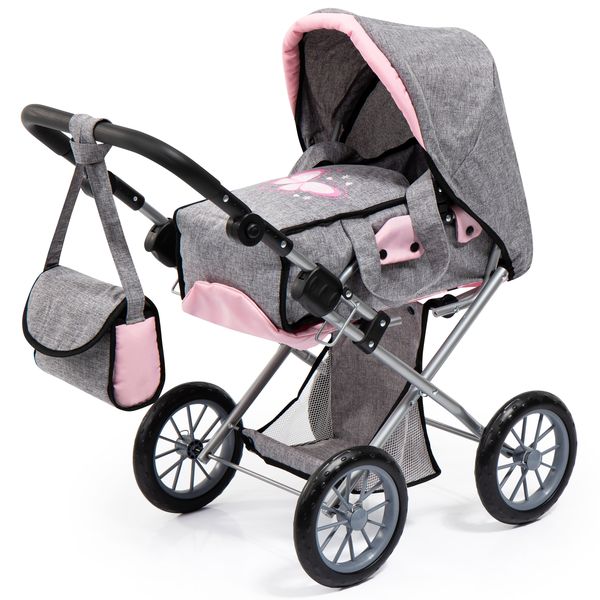 Bayer City Star Dolls Pram - Fairy (Pink/Grey) with shoulder bag(54cm Tall)