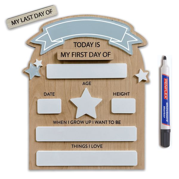 Cute Blue &amp; Wood Back To School Milestone Reusable Photo Prop Board