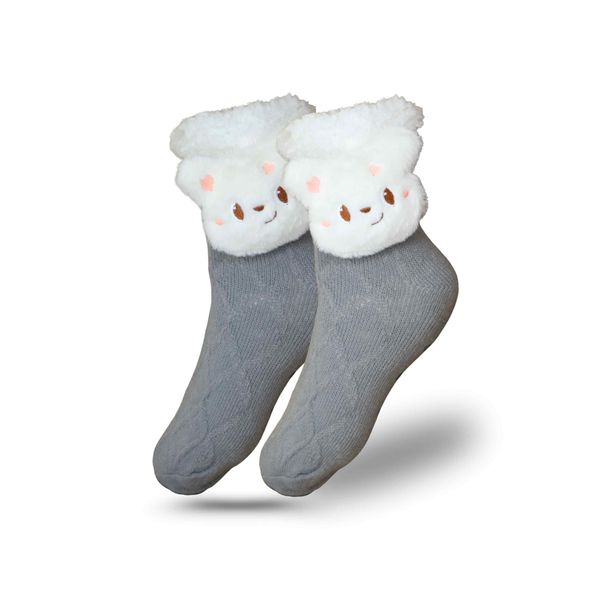 Premium Cute Animal Winter Slipper Socks - Thick Wool - Coffee - Anti-Slip