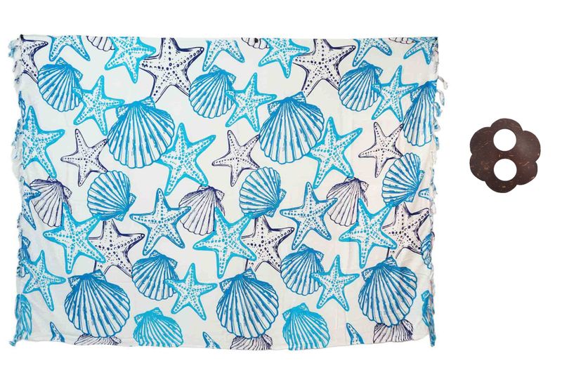 Sarong Shell and Starfish Design With Coconut Shell Buckle 160cm x 115cm