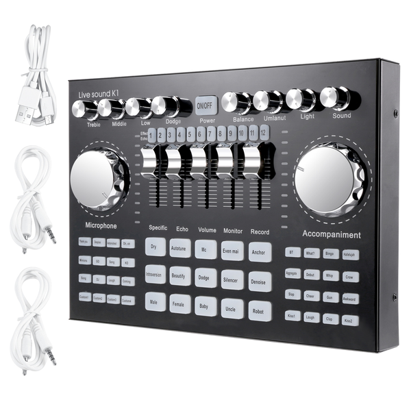 K1 Sound Card Mixer Board Streaming Audio Bluetooth 5.0 Universal