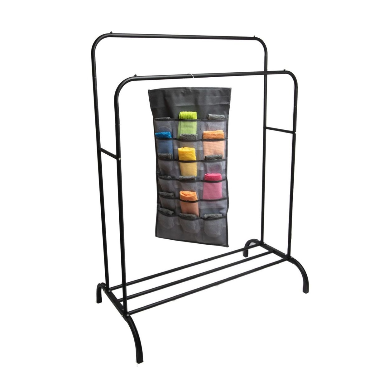 Double Metal Clothes And Shoes Rack Stand With Hanging Storage - Black ...