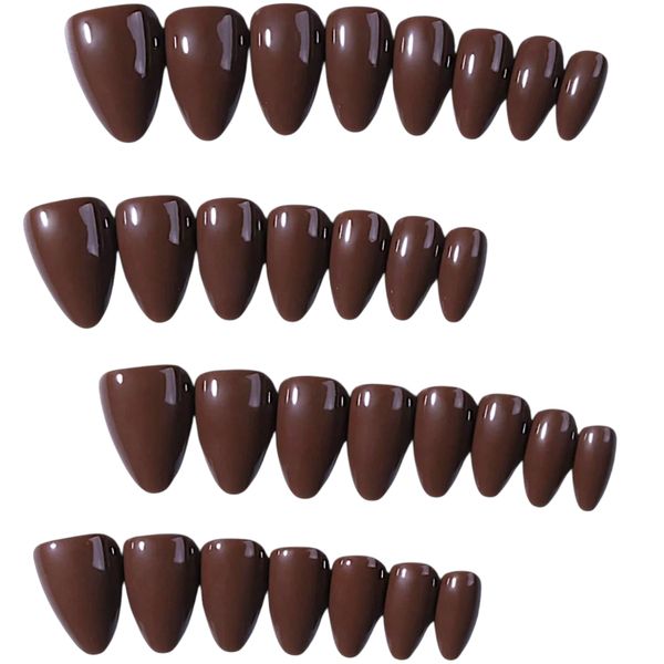 30 Piece - Glossy Almond Shape Fake Nail Set - Chocolate Brown