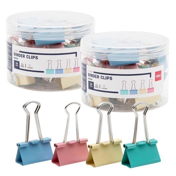 48pcs Binder Clips Paper Clip 32mm Metal Clamps Fold Back 4 Colors