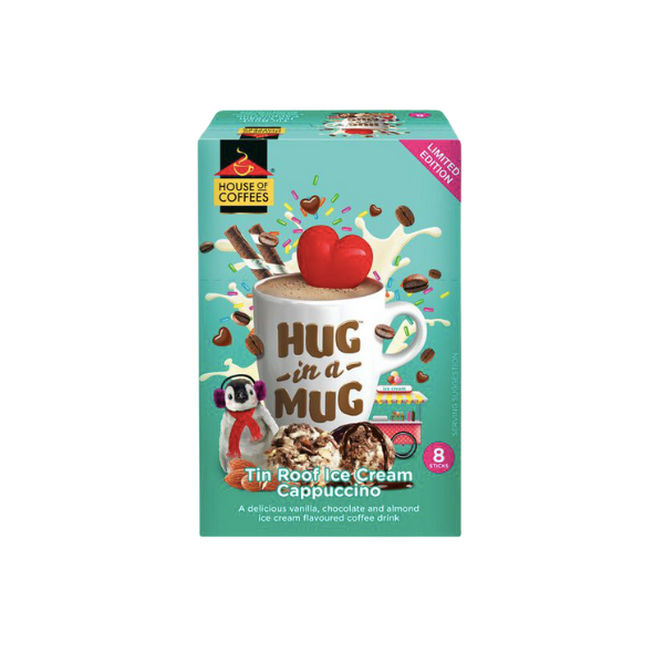 House of Coffees Hug In a Mug Tin Roof Cappuccino 24g |8 Sachets |Pack of 2