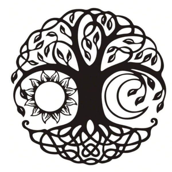 Metal Round Tree of Life with Sun and Moon Wall Art