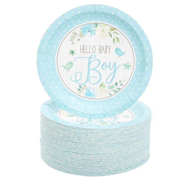 Hello Baby Boy Mini Paper Plates - 80 piece