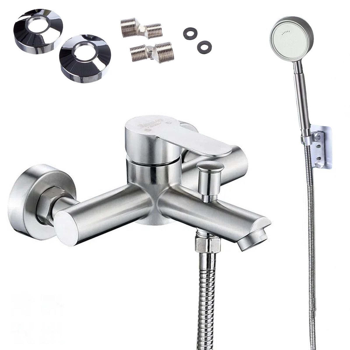 Wall Mounted Barrel Bathtub Faucet & Punch-Free Handheld Shower Set