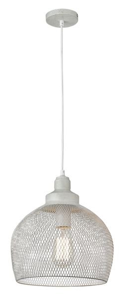French White Round Metal Pendant with Wire Mesh